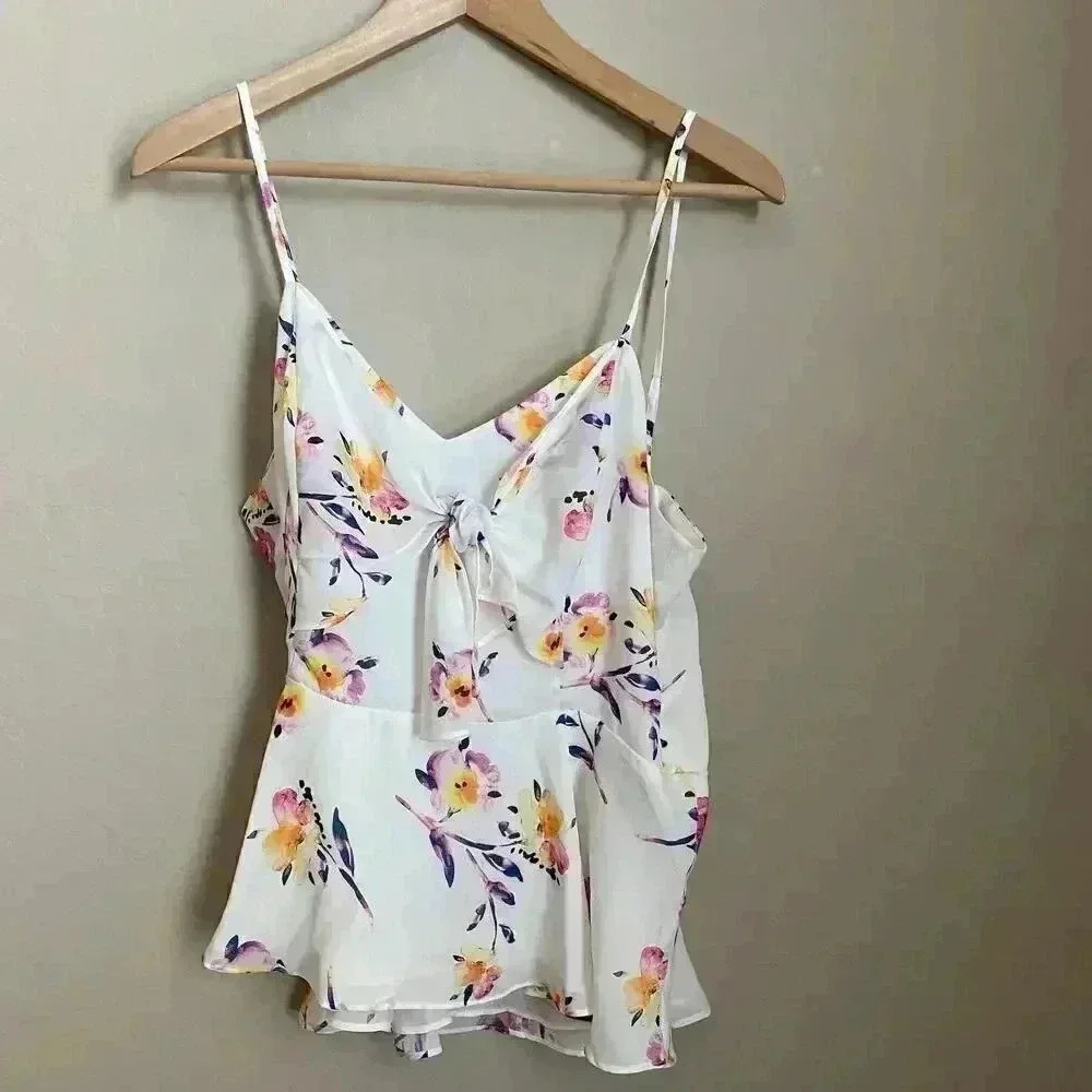 Parker Floral Flowy Tank Top White Size Large‎